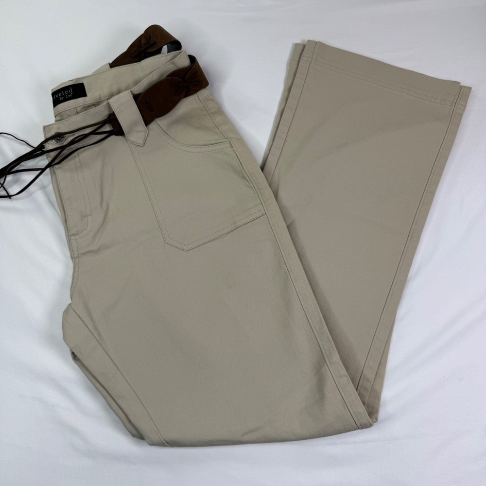 Riveted By Lee Womens Khaki Straight Leg Pants Tan Stretch Belted Size 8M